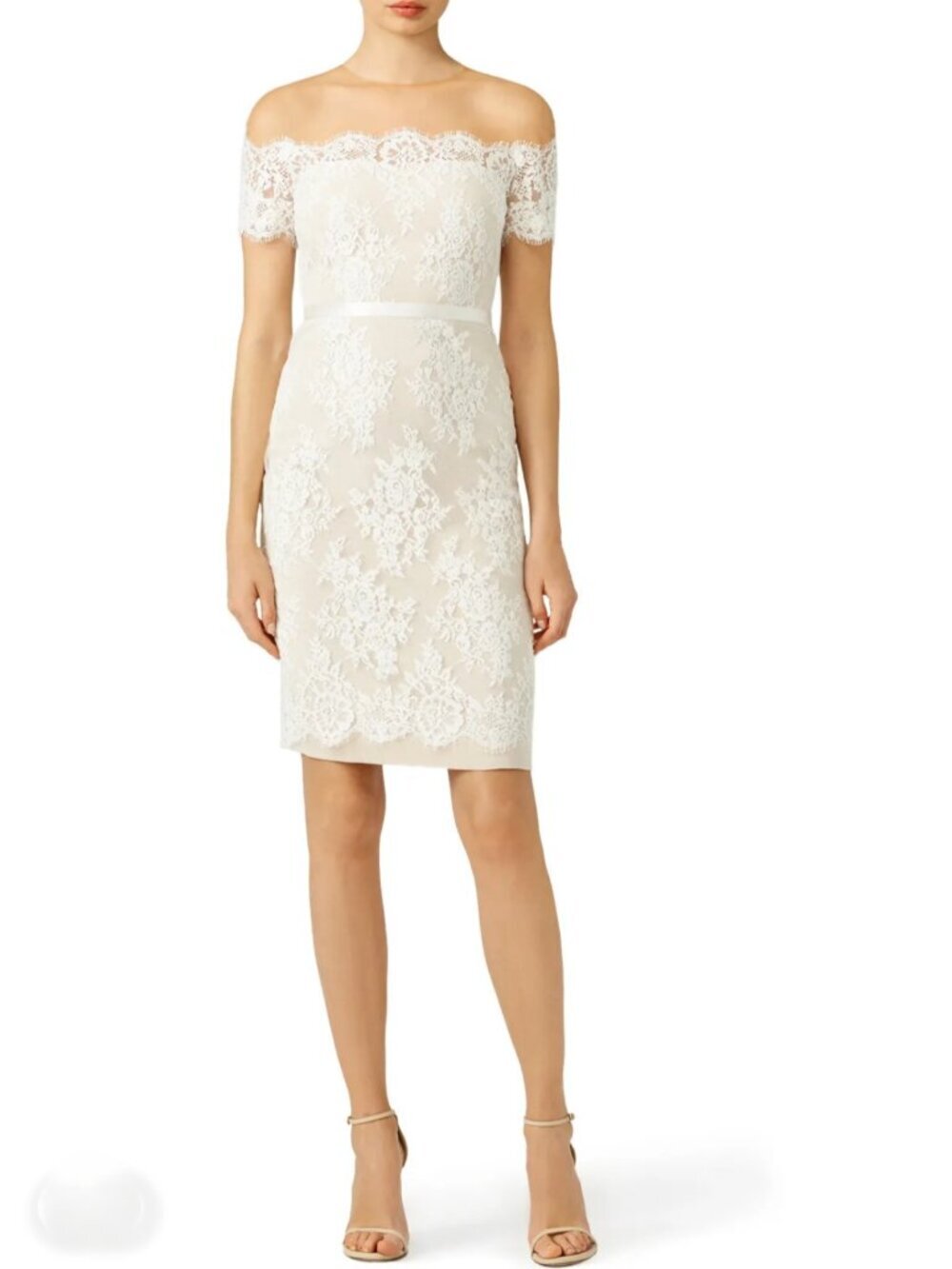 Marchesa Notte Ivory Lace Illusion Cocktail Dress Size 8 Sheath Wedding Guest